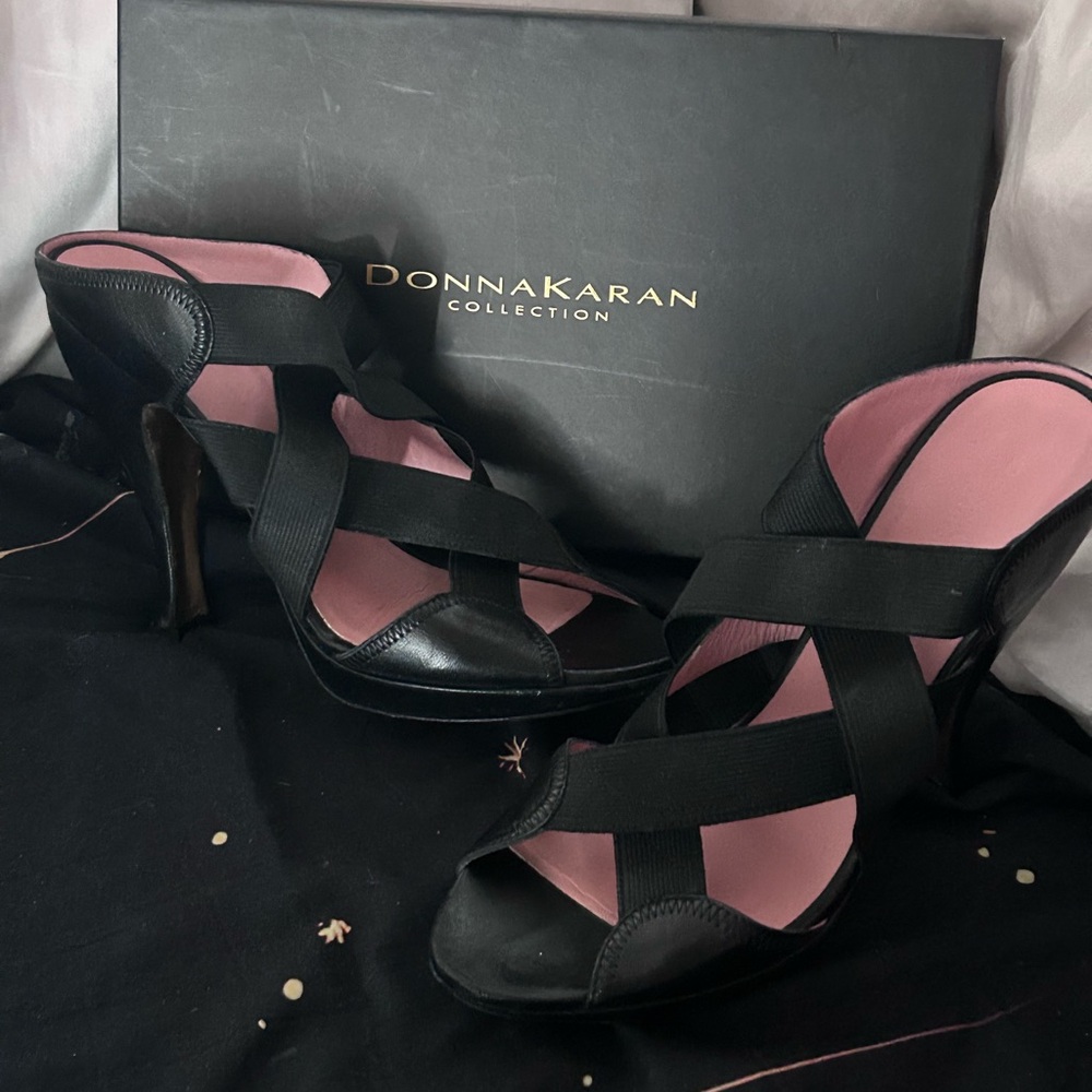 Donna Karan Black and Pink Strappy Heels